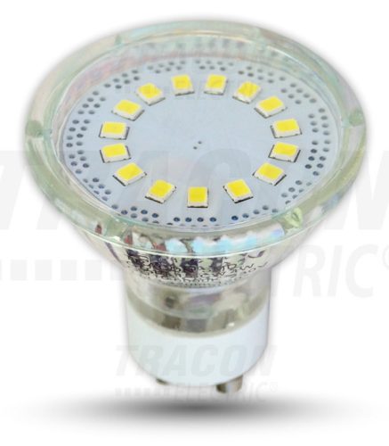 Tracon, SMD-GU10-12-WW, LED-es fényforrás, ( 12 LEDES spot ), 3W-os teljesítményű, GU10 foglalattal, 3000K-es színhőmérsékletü, SMD LED ( 210 lm ) Tracon ( SMD-GU10-12-WW )