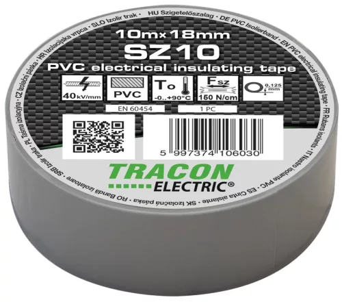 Tracon, SZ10, szigetelőszalag, szürke, 10 m x 18 mm, PVC, 0-90°C Tracon (SZ10)