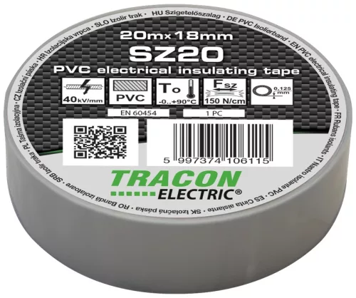 Tracon SZ20 PVC szigetelőszalag szürke 20m 18mm