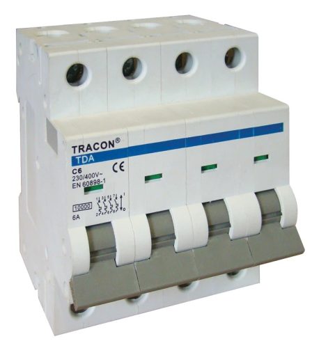 Tracon TDA-4C-1 Kismegszakító 4P, 1A, C karakterisztika, 10kA