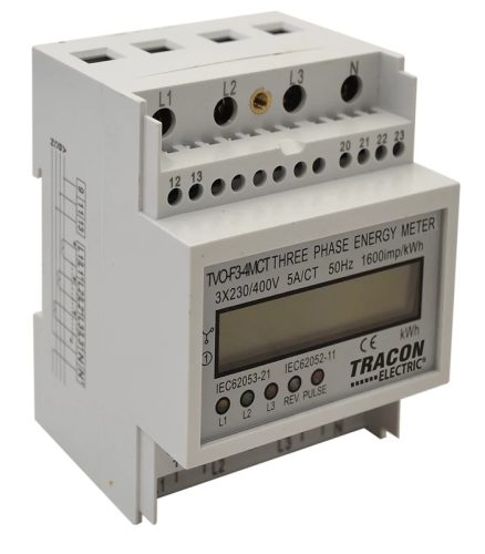 Tracon TVO-F3-4MCT digitális fogyasztásmérő 3 fázis áramváltós , 4 modul