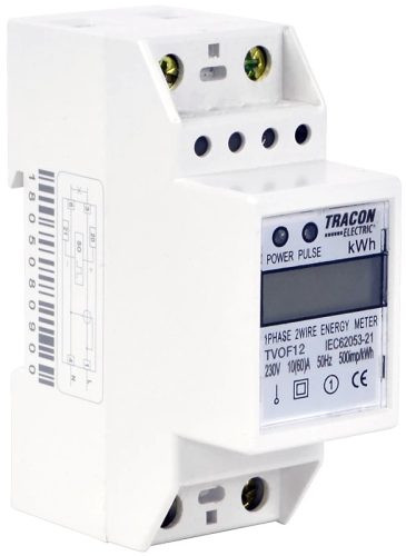 Tracon TVOF12 digitális fogyasztásmérő 1 fázis 10(60)A, 2 modul