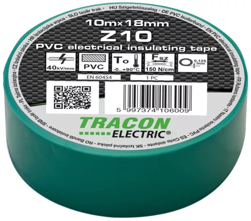 Tracon Z10 PVC szigetelőszalag zöld 10m 18mm