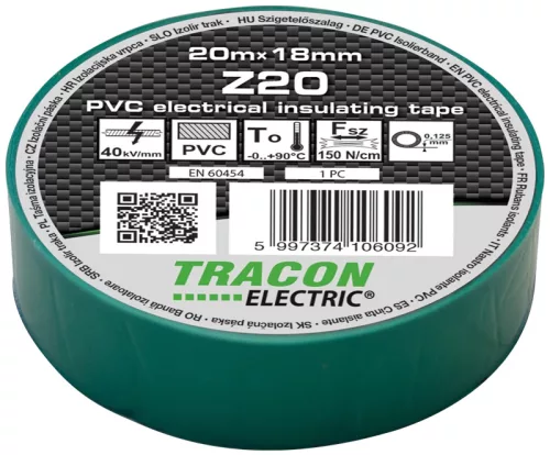Tracon Z20 PVC szigetelőszalag zöld 20m 18mm