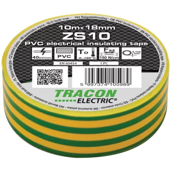 Tracon ZS10 PVC szigetelőszalag zöld-sárga 10m 18mm