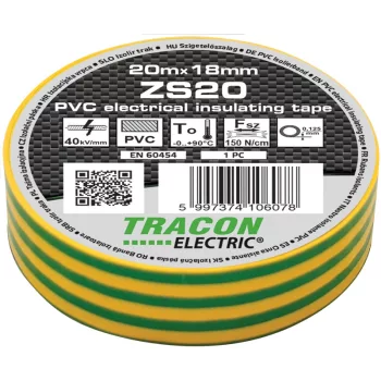 Tracon ZS20 PVC szigetelőszalag zöld-sárga 20m 18mm