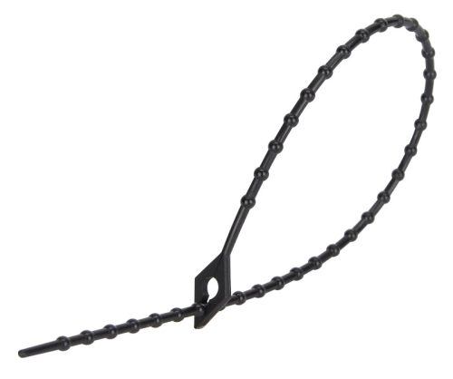 Tracon 100F-GY, Gyöngyös nyitható kábelkötegelő, fekete 100×1,2mm, D=3-25mm, PA6.6