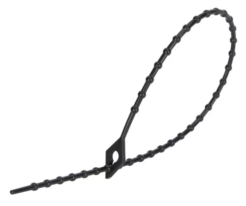 Tracon 160F-GY Gyöngyös nyitható kábelkötegelő, fekete, 150×1,7mm, D=4-38mm, PA6.6