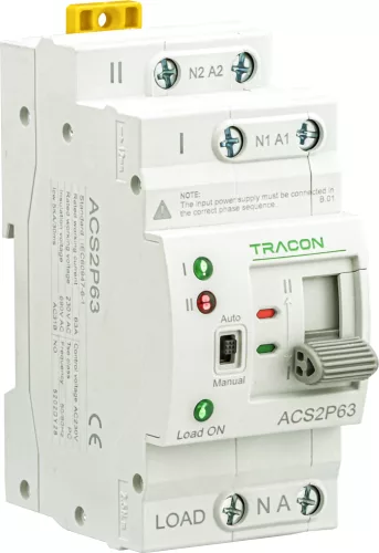 Tracon ACS2P63 automata választókapcsoló, 2 pólusú, 230 V AC, 63 A, 50/60 Hz