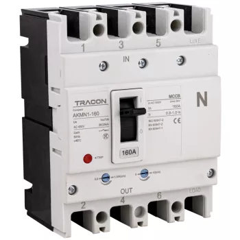   Tracon AKMN1-160 Kompakt megszakító 4P,160A,Ir=(0,8-1,0)In,400/415V, 50/60Hz, Icu=36kA, Ics=25kA