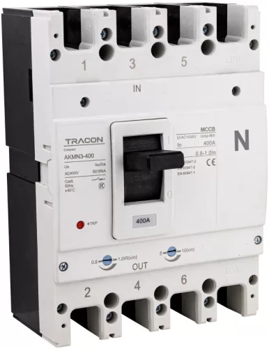 Tracon AKMN3-400 Kompakt megszakító 4P,400A,Ir=(0,8-1,0)In,400/415V, 50/60Hz, Icu=50kA, Ics=35kA