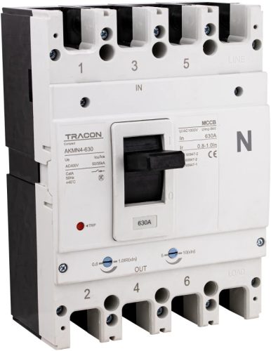 Tracon AKMN4-630 Kompakt megszakító 4P,630A,Ir=(0,8-1,0)In,400/415V, 50/60Hz, Icu=50kA, Ics=35kA