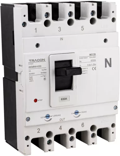 Tracon AKMN4-630 Kompakt megszakító 4P,630A,Ir=(0,8-1,0)In,400/415V, 50/60Hz, Icu=50kA, Ics=35kA