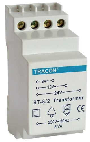 Tracon BT-8/2, Biztonsági (csengő) transzformátor 230V / 8-12-24V AC, max.8 VA
