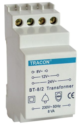 Tracon BT-8/2, Biztonsági (csengő) transzformátor 230V / 8-12-24V AC, max.8 VA