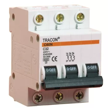   Tracon C60-20-3, Kismegszakító, 3 pólus, C karakterisztika 20A, 6kA