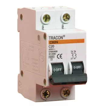   Tracon C60-6-2, Kismegszakító, 2 pólus, C karakterisztika 6A, 6kA