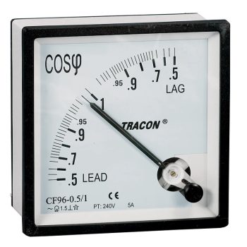   Tracon CF96-0,5/1, Teljesítménytényező mérő, egyfázisú 96×96mm, 240V AC, 0,5