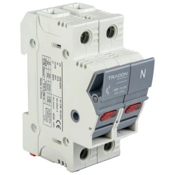   Tracon CFBL1P+N32 Szakaszolókapcsoló-biztosító hengeres bizt.hoz, maszkolható 32A, 10x38mm, Un=400V/690V, 1P+N right, LED