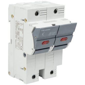   Tracon CFBL2P100 Szakaszolókapcsoló-biztosító hengeres bizt.hoz, maszkolható 100A, 22x58mm, Un=400V/690V, 2P, LED