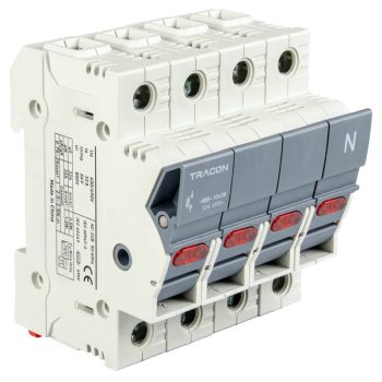   Tracon CFBL3P+N32 Szakaszolókapcsoló-biztosító hengeres bizt.hoz, maszkolható 32A, 10x38mm, Un=400V/690V, AC22B, 3P+N right, LED