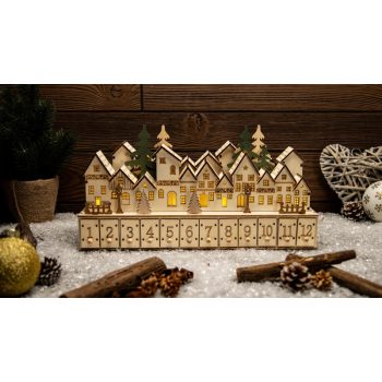   Tracon CHRACD10WW LED karácsonyi adventi kalendárium,falu, elemes (X24008), Timer 6+18h, 12LED, 3000K, 2xAAA