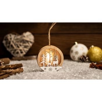   Tracon CHRAFRD1WW LED karácsonyi tájkép,szarvas,fa, elemes (X24023), Timer 6+18h, 1LED, 3000K, 2xLR44