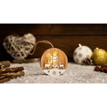   Tracon CHRAFRDH1WW LED karácsonyi tájkép,szarvas,ház, fa, elemes (X24022), Timer 6+18h, 1LED, 3000K, 2xLR44