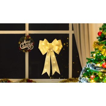   Tracon CHRBOG25WW LED karácsonyi masni, arany, elemes (X24028), Timer 6+18h,25LED, 3000K, 2xAA