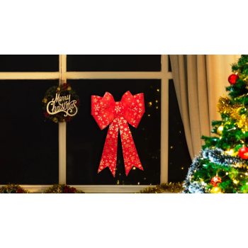   Tracon CHRBORG25WW LED karácsonyi masni, vörös,arany, elemes (X24029), Timer 6+18h,25LED, 3000K, 2xAA