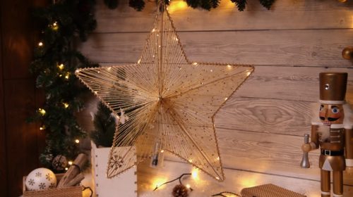 Tracon CHRHS20WW LED karácsonyi csillag,arany,fém,elemes Timer 6+18h, 20LED, 3000K, 2xAA ( CHRHS20WW )