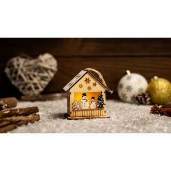   Tracon CHRKSM1WW LED karácsonyi ablakdísz, ház,hóember,elemes (X24024), Timer 6+18h, 1LED, 3000K, 1xCR2032