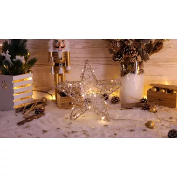  Tracon CHRSTG20GWW LED karácsonyi csillag, arany,fém, elemes Timer 6+18h, 20LED, meleg fehér ( 3000K ) színhőmérséklettel, 2xAA ( CHRSTG20GWW )