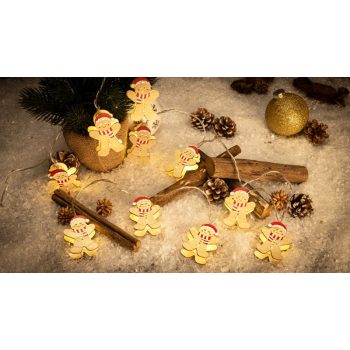   Tracon CHRSTGM10WW LED karácsonyi lánc, mézeskalács, fa, elemes (X24018), Timer 6+18h, 10LED, 3000K, 2xAA