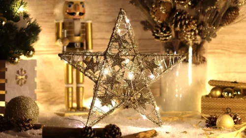 Tracon CHRSTGS14GWW LED karácsonyi csillag, arany,fém, elemes Timer 6+18h, 14LED, meleg fehér ( 3000K ) színhőmérséklettel, 2xAA ( CHRSTGS14GWW )