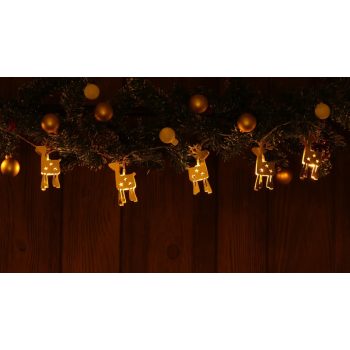   Tracon CHRSTRDGM10WW LED karácsonyi lánc, szarvas,fém, elemes Timer 6+18h,10LED, meleg fehér ( 3000K ) színhőmérséklettel, 2xAA ( CHRSTRDGM10WW )