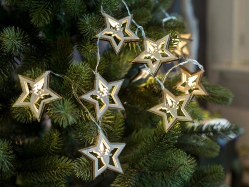 Tracon CHRSTSTW10WW LED karácsonyi lánc, csillag,szarvas, fa, elemes Timer 6+18h, 10LED, meleg fehér ( 3000K ) színhőmérséklettel, 2xAA ( CHRSTSTW10WW )