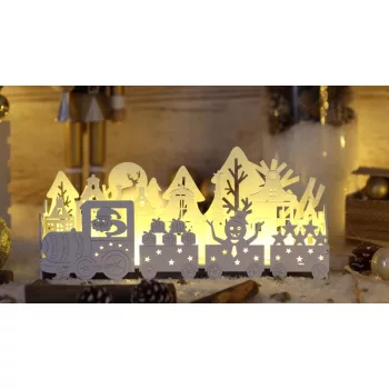   Tracon CHRTRAWW10WW LED karácsonyi vonat, fa, fehér, elemes Timer 6+18h,10LED, meleg fehér ( 3000K ) színhőmérséklettel, 3xAA ( CHRTRAWW10WW )