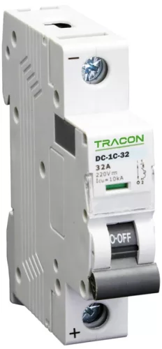 Tracon DC-1C-13, Egyenáramú kismegszakító PV rendszerekhez, 1 pólus, C kar. 13A, 220V DC