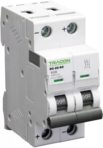 Tracon DC-2C-20, Egyenáramú kismegszakító PV rendszerekhez, 2 pólus, C kar. 20A, 440V DC
