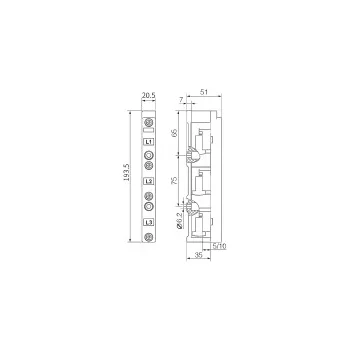   Tracon DSBH3P Gyűjtősíntartó 3P, 60 mm, 5,10mm 3P, 60 mm, 20x192x51 mm, (12, 20, 30x5,10 mm)