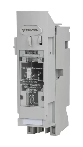Tracon DSH000-1 Vízsz.szak.kapcs-bizt, szerelőlapra, kapocs bek. AC415V, 100A, 1P, NH000