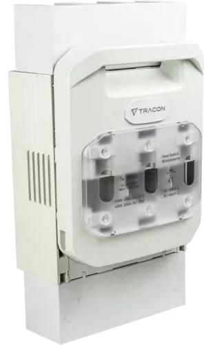 Tracon DSH1-3-60B Vízsz. szakaszolókapcs-bizt, gyűjtősín,alsó kábelcsatl,sarus AC 400V, 250A, 100kA; AC690V, 200A, 50kA; 3P, NH1, 60mm, M10
