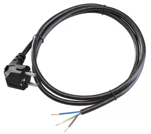 Tracon DVK3X1.0, Csatlakozódugó kábellel, fekete 3×1,0mm2, 2m, 16A, 250VAC, H05VV-F,3680W(DUAL Schuko/French)