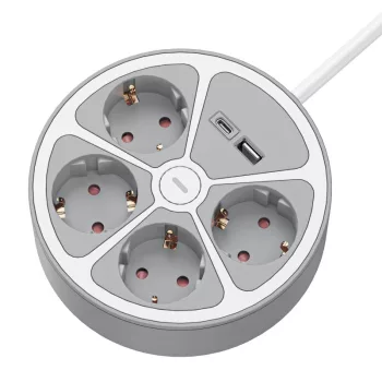 Tracon E4KUSB elosztósáv kapcsolóval 2×USB 4×SCHUKO 1,5 m fehér