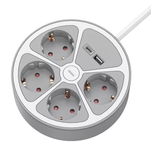 Tracon E4KUSB elosztósáv kapcsolóval 2×USB 4×SCHUKO 1,5 m fehér