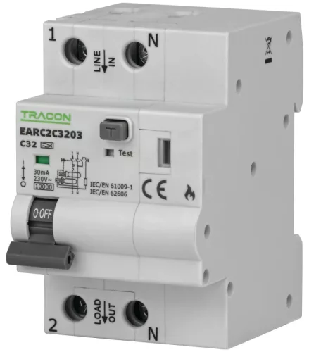 Tracon EARC2C2503 kombinált ívkisülés-érzékelő AFDD MCB RCD C25A