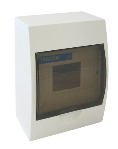 Tracon EDFK-6/1 Műanyag kiselosztó, 6 modul, 1 sor, füstszínű ajtóval, IP40, falon kívüli
