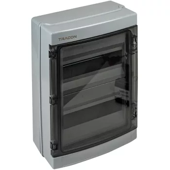   Tracon EDFKIP65N122 Falon kívüli elosztódoboz, átlátszó ajtóval, N/PE sínnel 2×12 mod, H×W×D=420×323.5×139.5mm, IP65,1000 VAC,1500 VDC