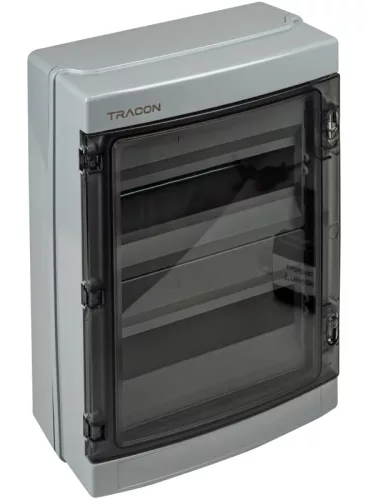 Tracon EDFKIP65N122 Falon kívüli elosztódoboz, átlátszó ajtóval, N/PE sínnel 2×12 mod, H×W×D=420×323.5×139.5mm, IP65,1000 VAC,1500 VDC